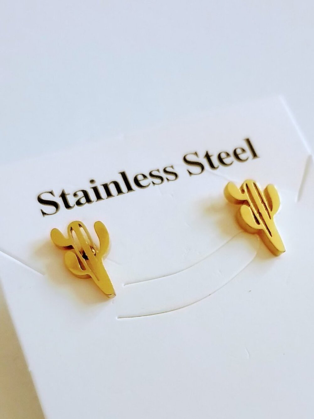 Cactus Stud Earrings - Gold Tone Stainless Steel Trendy Jewelry